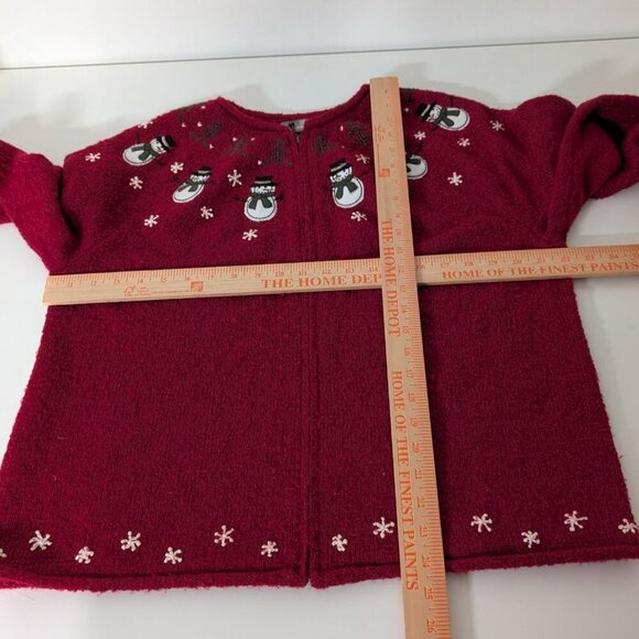 Croft & Barrow Snowman Sweater Womens Size XL Red Silk Wool Blend Full Zip - Picture 10 of 12